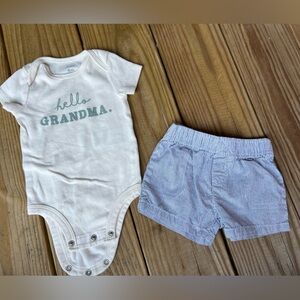 Carter's 6M Cream and Blue Baby Onesie Body Suit & Shorts Set Infant Baby